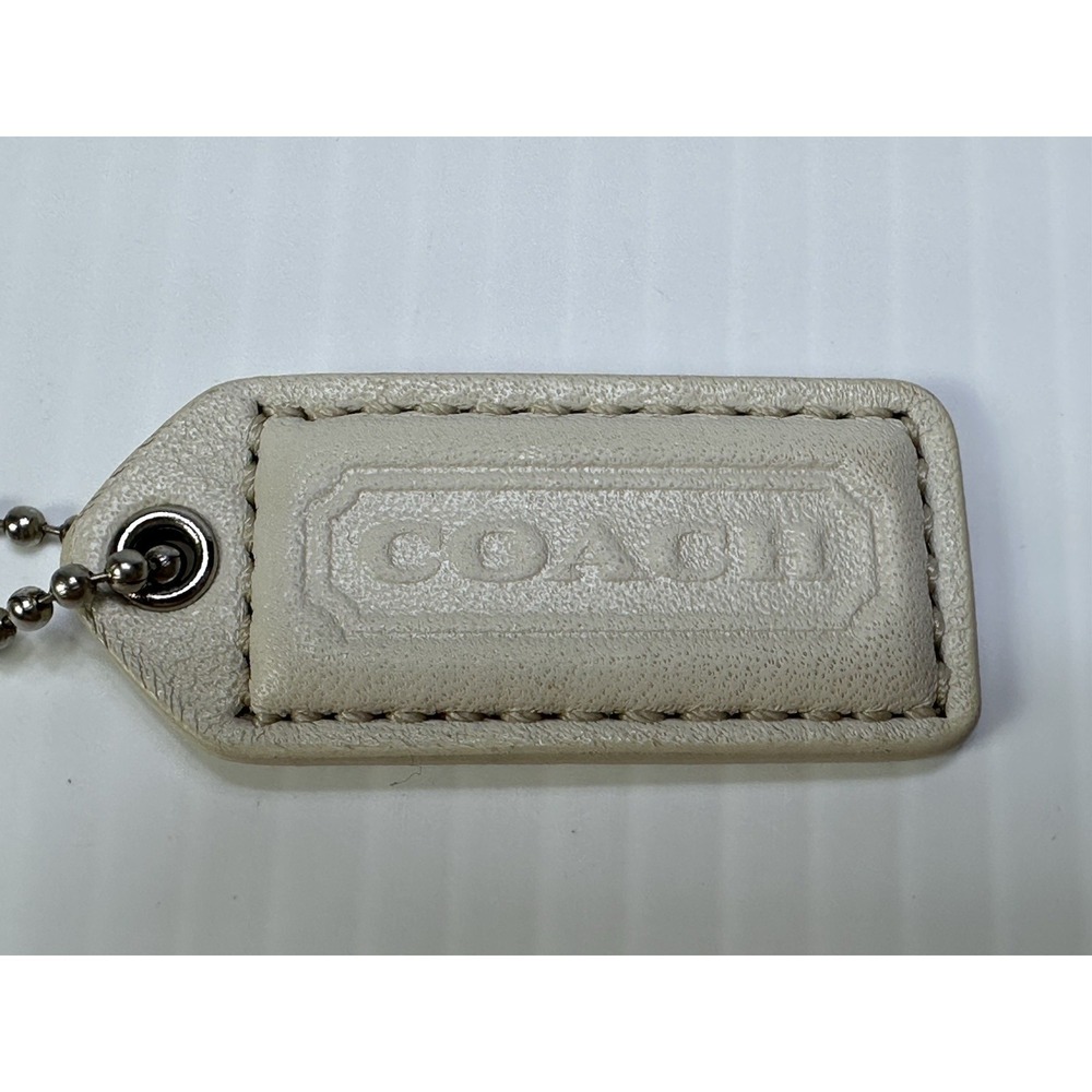 Coach White Leather Hang Tag Bag Charm Silver Ball Chain Accessory